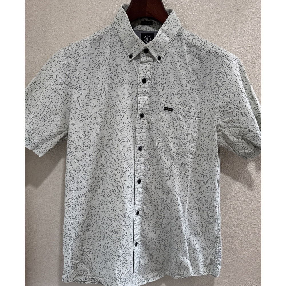 Volcom Shirt Mens Slim Fit M Seagull Graphic Button Up Surfer Short Sleeve Cotto